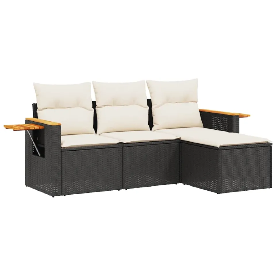 vidaXL 4-delige Loungeset met kussens poly rattan zwart, foto 3