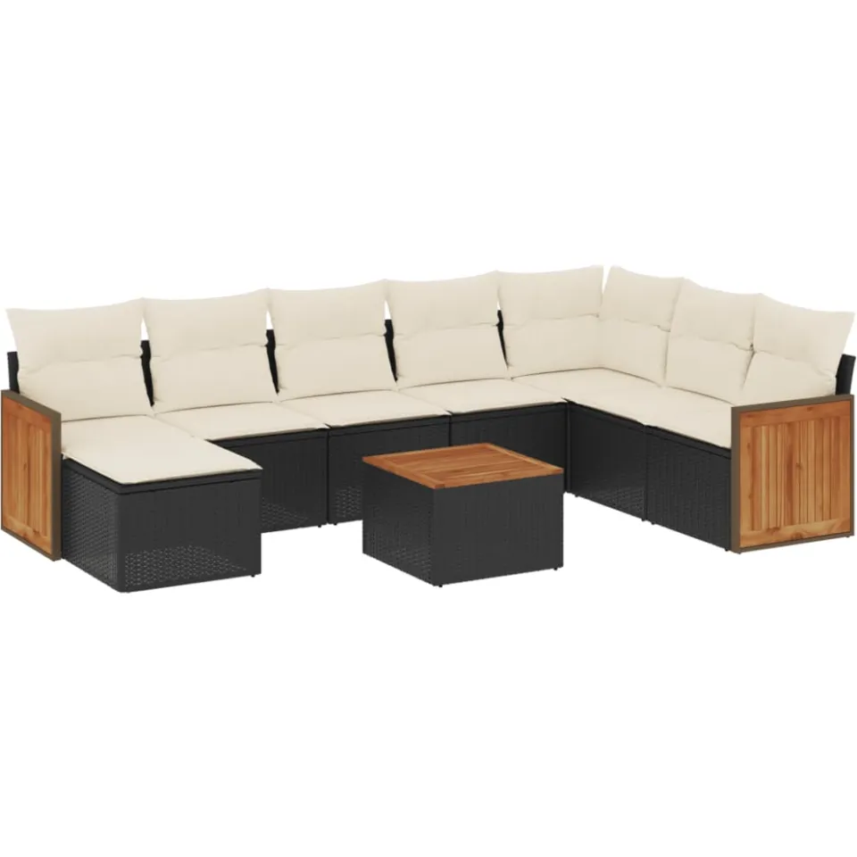 vidaXL 9-delige Loungeset met kussens poly rattan zwart, foto 3