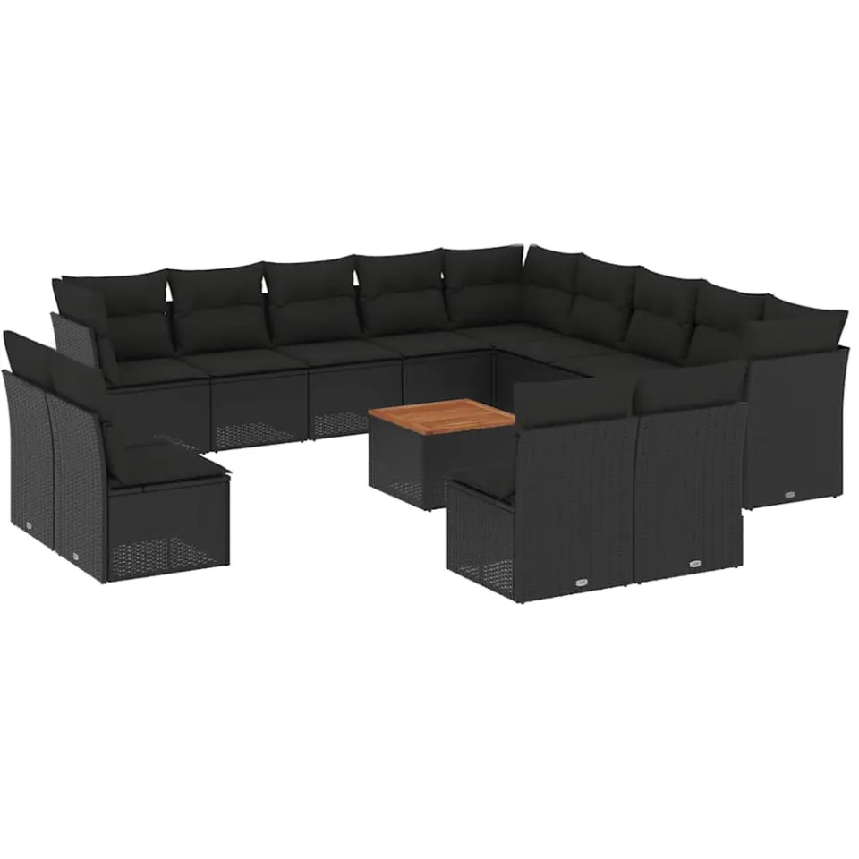 vidaXL 14-delige Loungeset met kussens poly rattan zwart