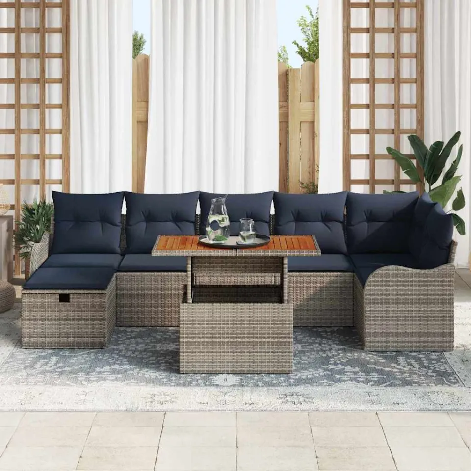 vidaXL Tuinbankenset 8 st Grijs poly rattan, foto 3
