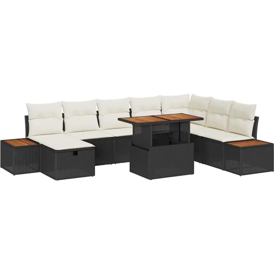 vidaXL Tuinbankenset 9 st Zwart poly rattan