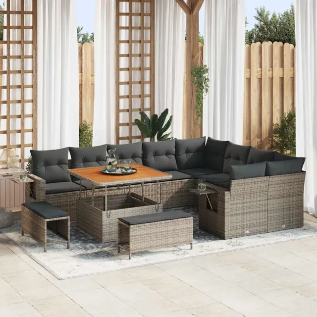 vidaXL Tuinbankenset 12 st Grijs poly rattan, foto 2