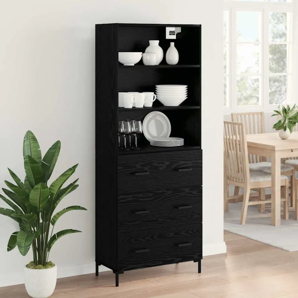 vidaXL Hoge kast Zwart Eiken 69,5 x 34 x 180 cm Bewerkt hout, foto 3