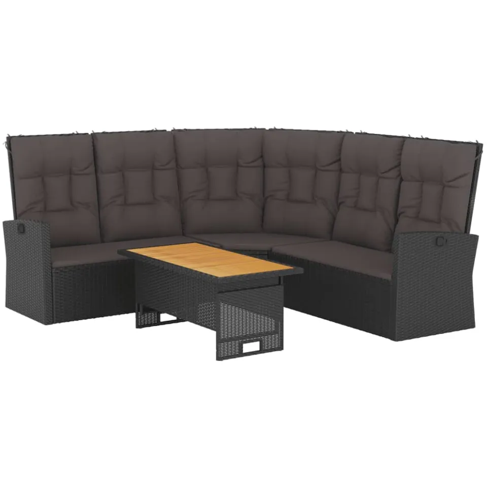 vidaXL 2-delige Loungeset met kussens poly rattan zwart