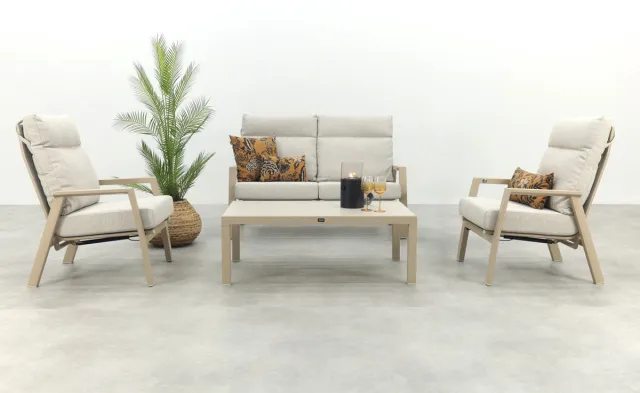 Van der Garde Tuinmeubelen Lagos/Atlanta verstelbare 4-zits stoel-bank aluminium loungeset - Latte Zand/Beige/Latte