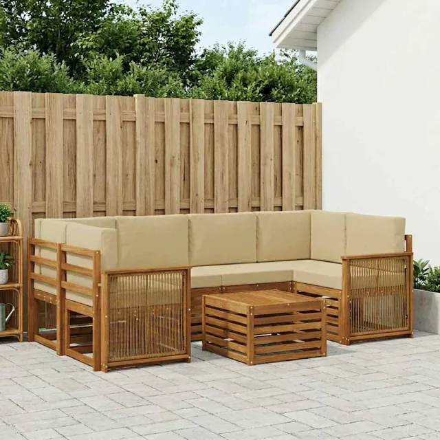vidaXL Buiten bankenset 7 st 6-zits Natuurlijk en Beige