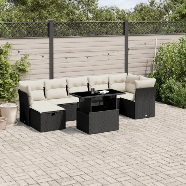 vidaXL 8-delige Loungeset met kussens poly rattan zwart, foto 2