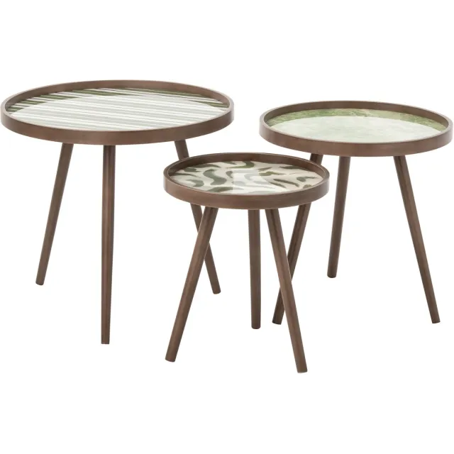 J-Line Ronde salontafels - rubberhout - olijfgroen - set van 3