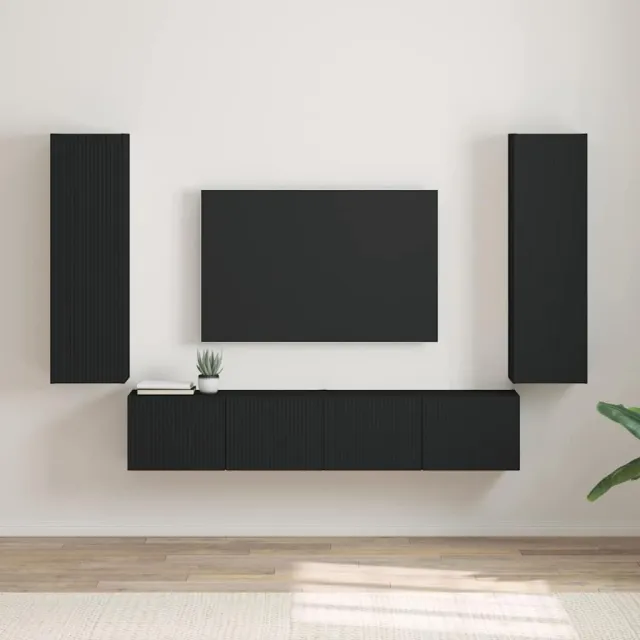 vidaXL TV Wandkast 2 st Zwart Bewerkt hout