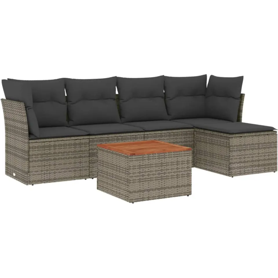 vidaXL 6-delige Loungeset met kussens poly rattan grijs, foto 3