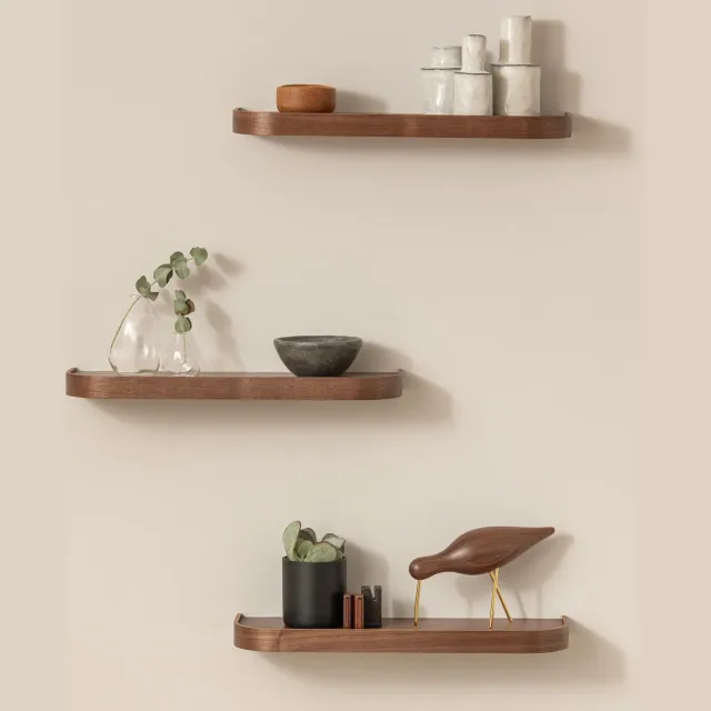 Famanu Wandplank-set met 3 zwevende planken in echt houtfineer, wanddecoratie en opbergruimte voor badkamer, woonkamer, keuken en slaapkamer, walnoot Naturel