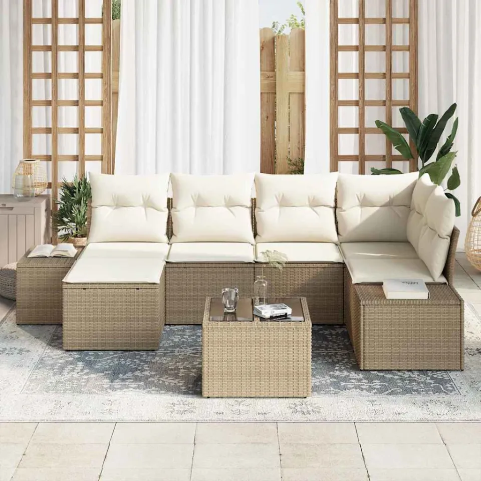vidaXL Tuin Sofa Set 6 st Beige en Crème poly rattan, foto 3
