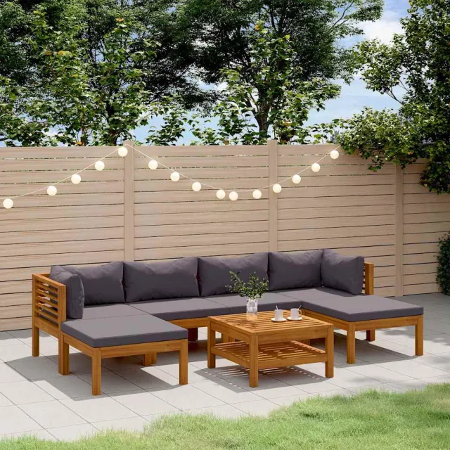 vidaXL 7-delige Loungeset met kussens massief acaciahout grijs, foto 2