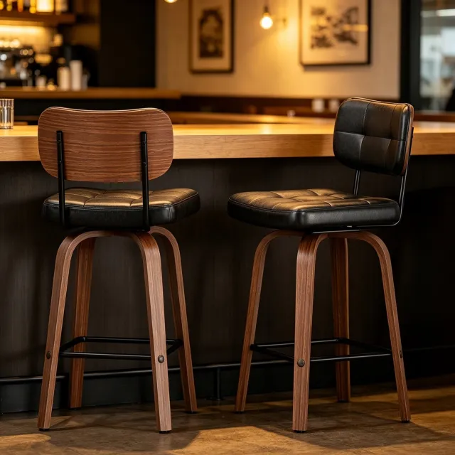 CHICFURN Barkruk - Volwassenen - Draaibaar - Set van 2 - Zwart en donker walnoot Zwart + donker walnoot