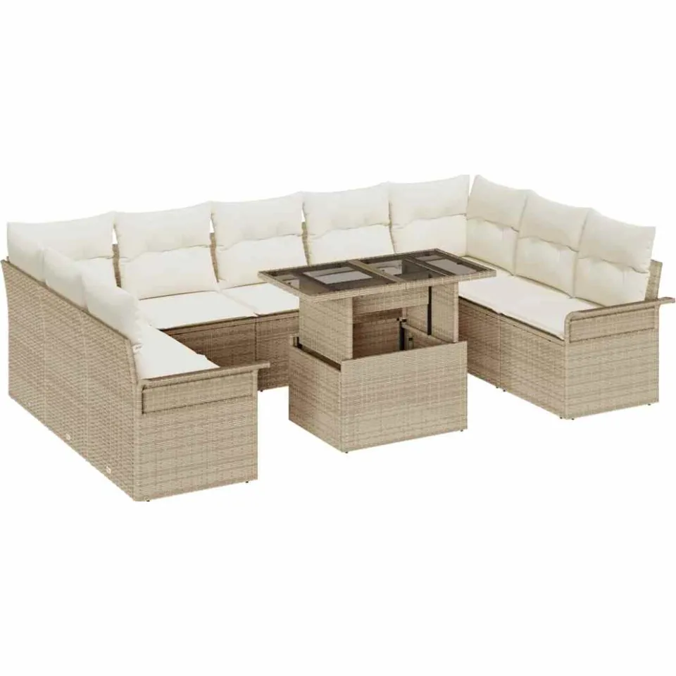 vidaXL Tuin Sofa Set 10 st Beige Poly riet, foto 3