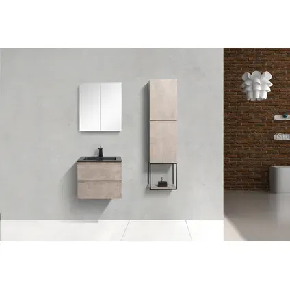 Aquazuro Wastafelonderkast Napoli 59cm - Betongrijs - Met 2 Lades - 59,4x50x47,5cm grijs, foto 4