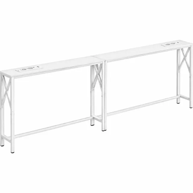 North Collective House of Balance Wandtafel - Console Tafel Industrieel Design met Laadstations en Stopcontacten - 200x15x80 cm – Hal en Woonkamer wit