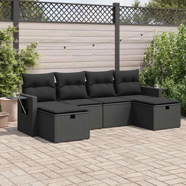 vidaXL 6-delige Loungeset met kussens poly rattan zwart, foto 2