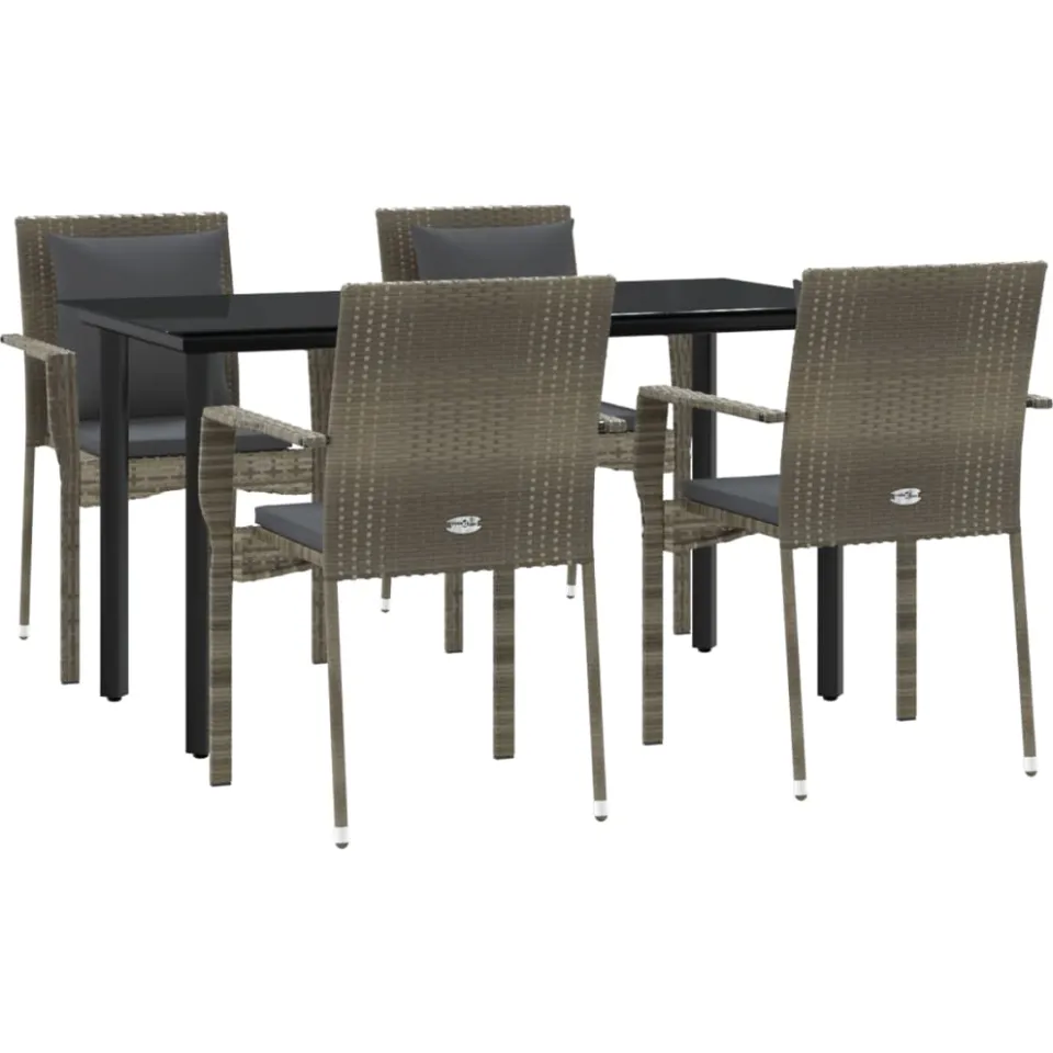 vidaXL 5-delige Tuinset met kussens poly rattan zwart en grijs