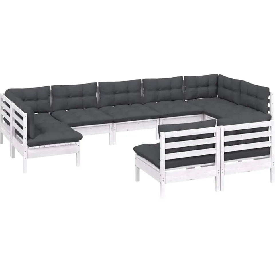 vidaXL 9-delige Loungeset met kussens massief grenenhout wit