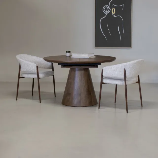 Giga Meubel Eettafel Sivan - Walnoot - Uitschuifbaar - Ø120/160cm
