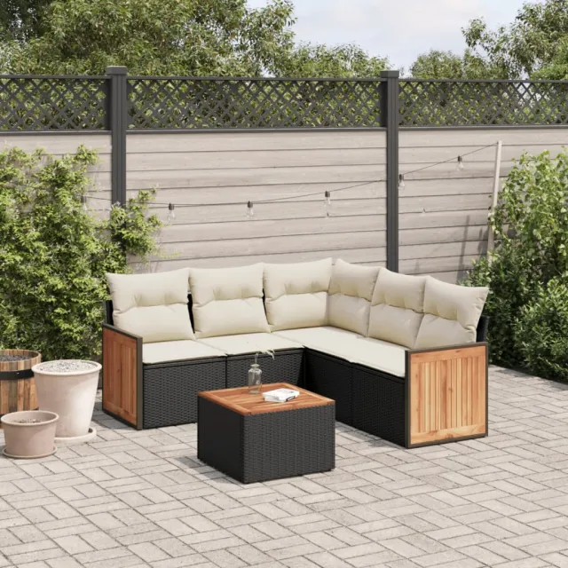 vidaXL 6-delige Loungeset met kussens poly rattan zwart, foto 2
