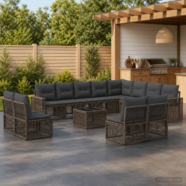 vidaXL Tuinbankenset 13 st 12-zits Grijs en Donkergrijs poly rattan, foto 2
