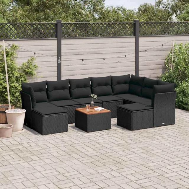 vidaXL 10-delige Loungeset met kussens poly rattan zwart, foto 2