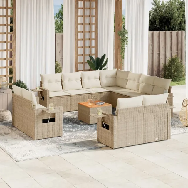 vidaXL 12-delige Loungeset met kussens poly rattan beige, foto 2