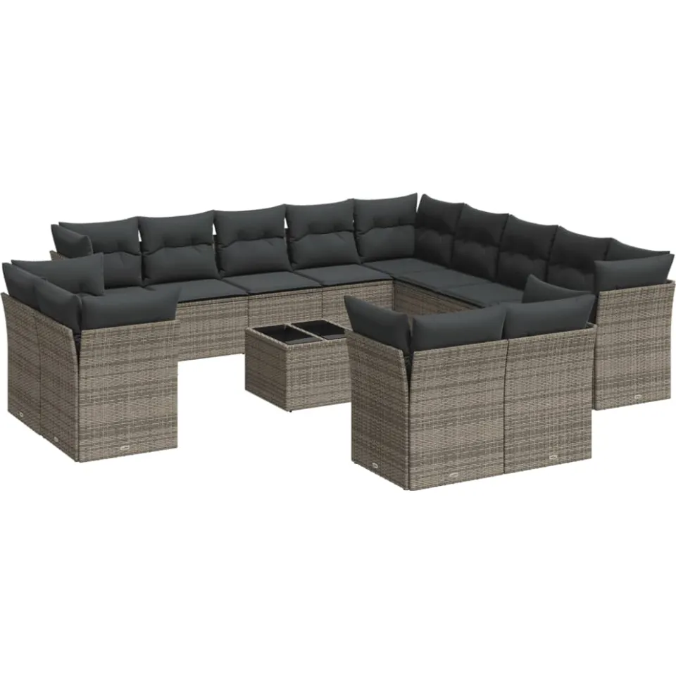 vidaXL 14-delige Loungeset met kussens poly rattan grijs