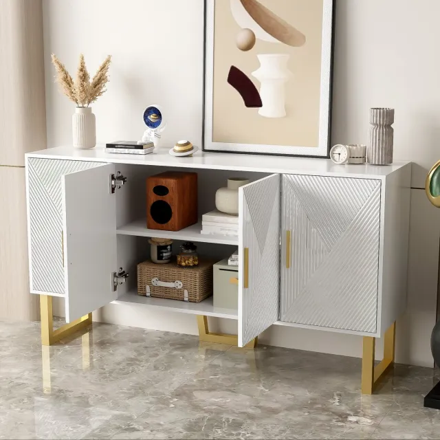 STILVORA Dressoirs - Opbergkast Met Hoogglans Deuren En Verstelbare Planken - Modern Design - MDF - Wit - 150x40x82 cm
