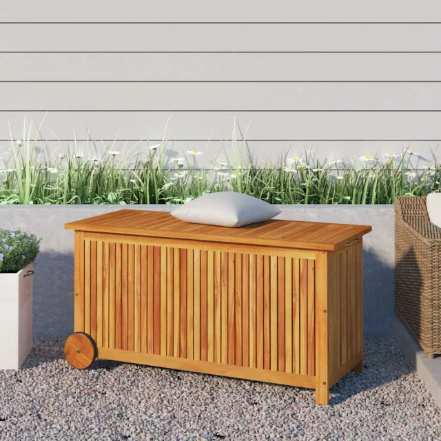 vidaXL Tuinbox met wieltjes 113x50x58 cm massief acaciahout bruin, foto 2