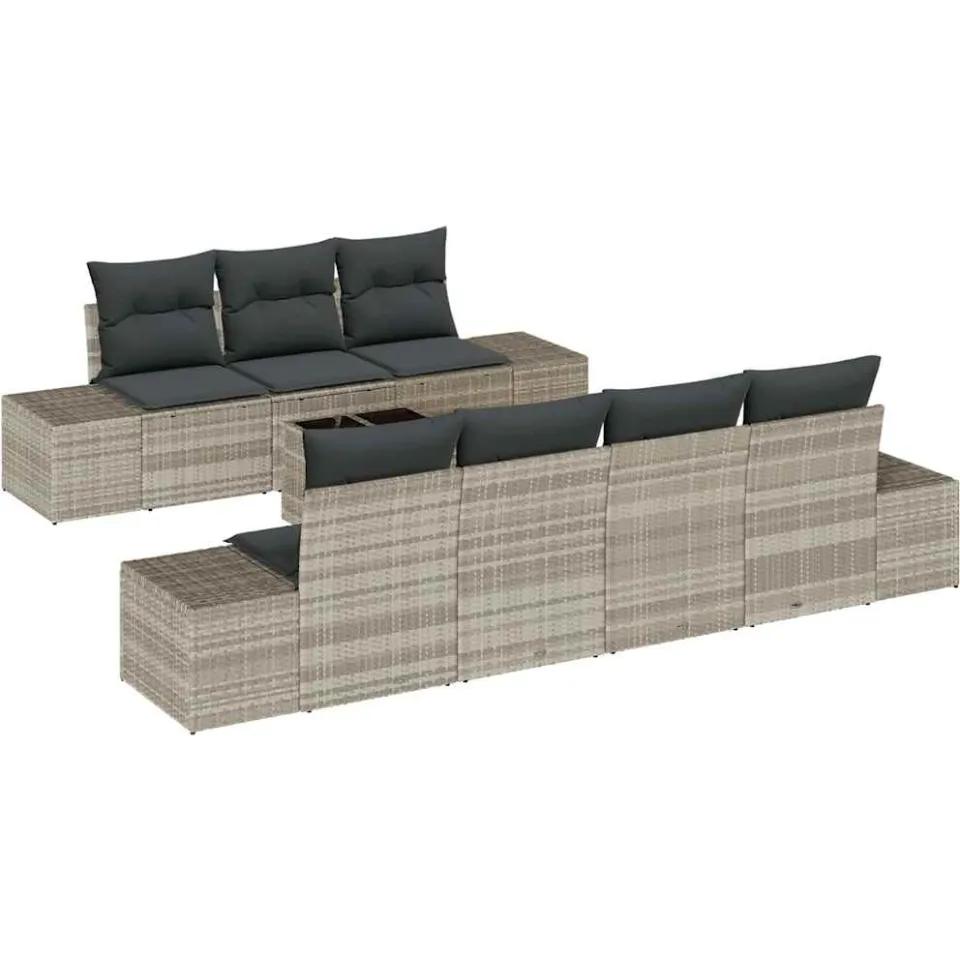 vidaXL Tuin Sofa Set 8 st Lichtgrijs poly rattan, foto 4