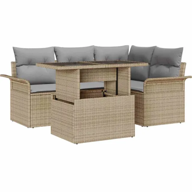 vidaXL Tuin Sofa Set 5 st Beige [Synthetisch]: Poly Rattan