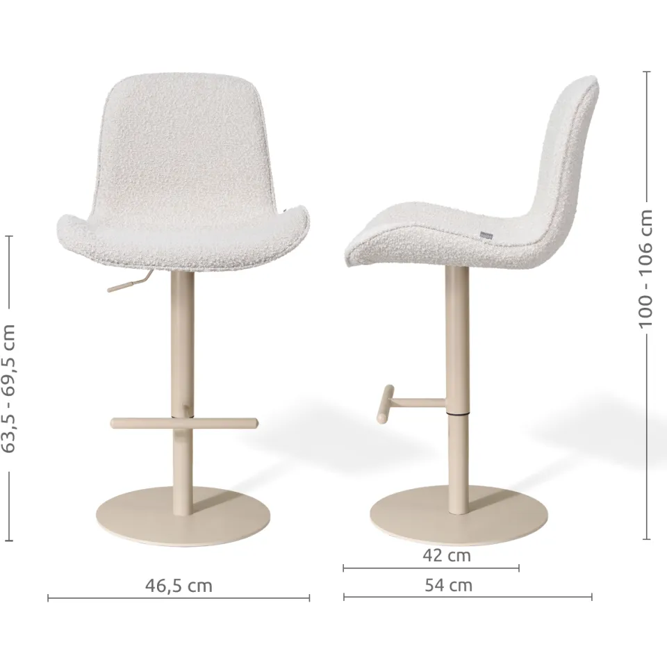 Nolon Niva-Fé draaibare tulp barkruk bouclé beige - verstelbaar - beige onderstel, foto 2