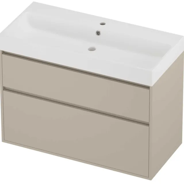 Proline Podium Badmeubelset Polystone Loft 1 Kraangat Greeploos 100x46x75 cm Mat White Soft Linen Beige