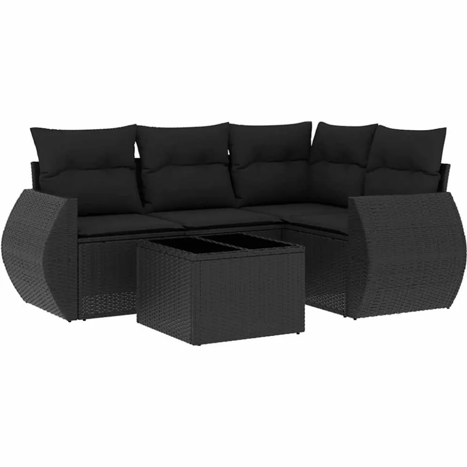 vidaXL 5-delige Loungeset met kussens poly rattan zwart, foto 4