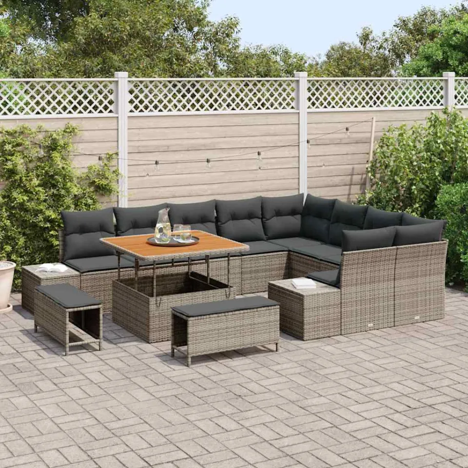 vidaXL Tuinbankenset 12 st Grijs poly rattan, foto 3