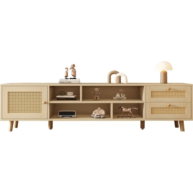 MEUBLE COSY TV Meubel - Scandinavisch TV Standaard Met Rotan Deuren 160 cm - Eiken Beige