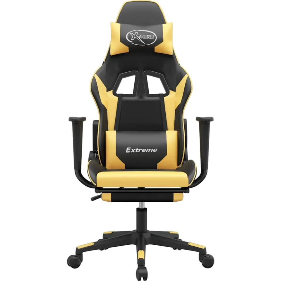 vidaXL Massage gamestoel met voetensteun kunstleer zwart/goudkleurig