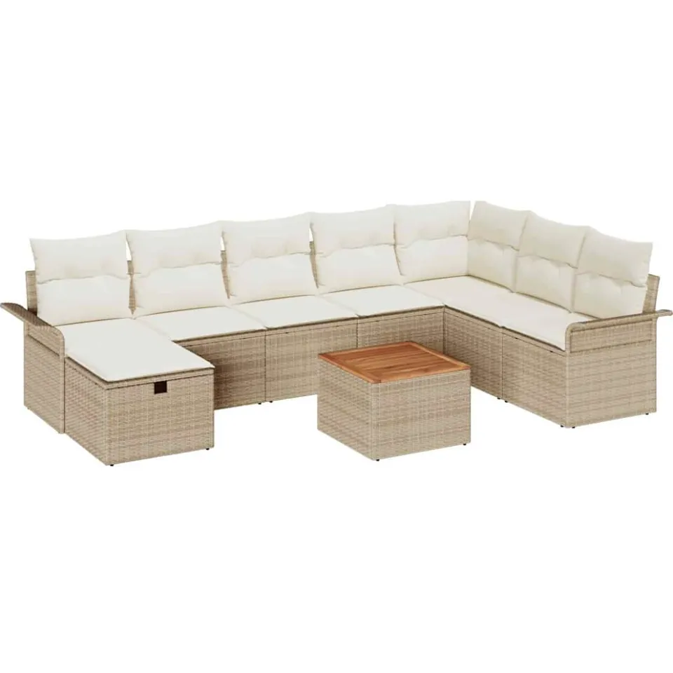 vidaXL Tuinbankenset 9 st Beige poly rattan