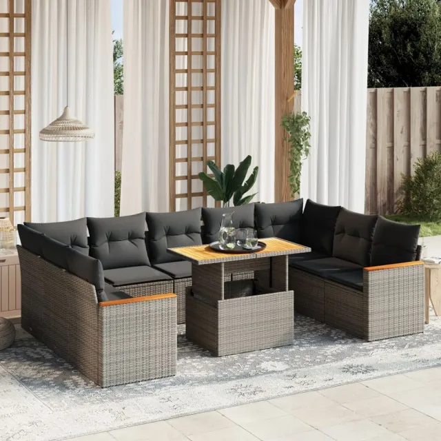 vidaXL 10-delige Loungeset met kussens poly rattan grijs, foto 2
