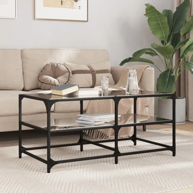vidaXL Salontafel met transparant glazen blad 98,5x50x45 cm staal transparent, foto 2