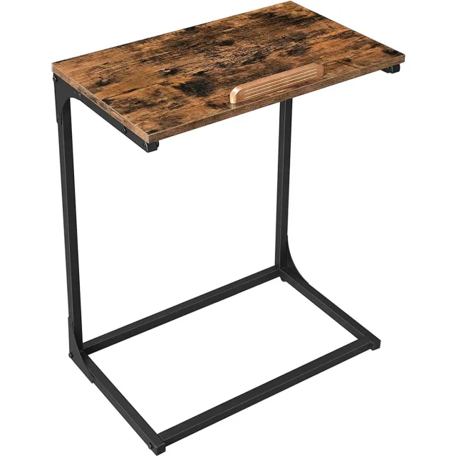 TA Design A.T. Shop Bijzettafel, bureau, laptoptafel met verstelbaar oppervlak, sofatafel, slaapkamer, woonkamer, eenvoudige montage, stalen frame, industriële stijl, vintage bruin-zwart