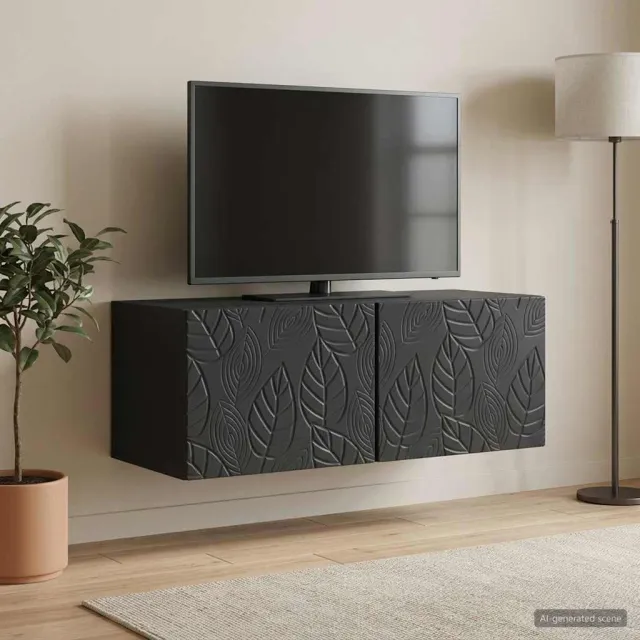 vidaXL Wandbeugel TV-kast 98 x 31 cm Zwart Bewerkt hout Wandgemonteerd, foto 2