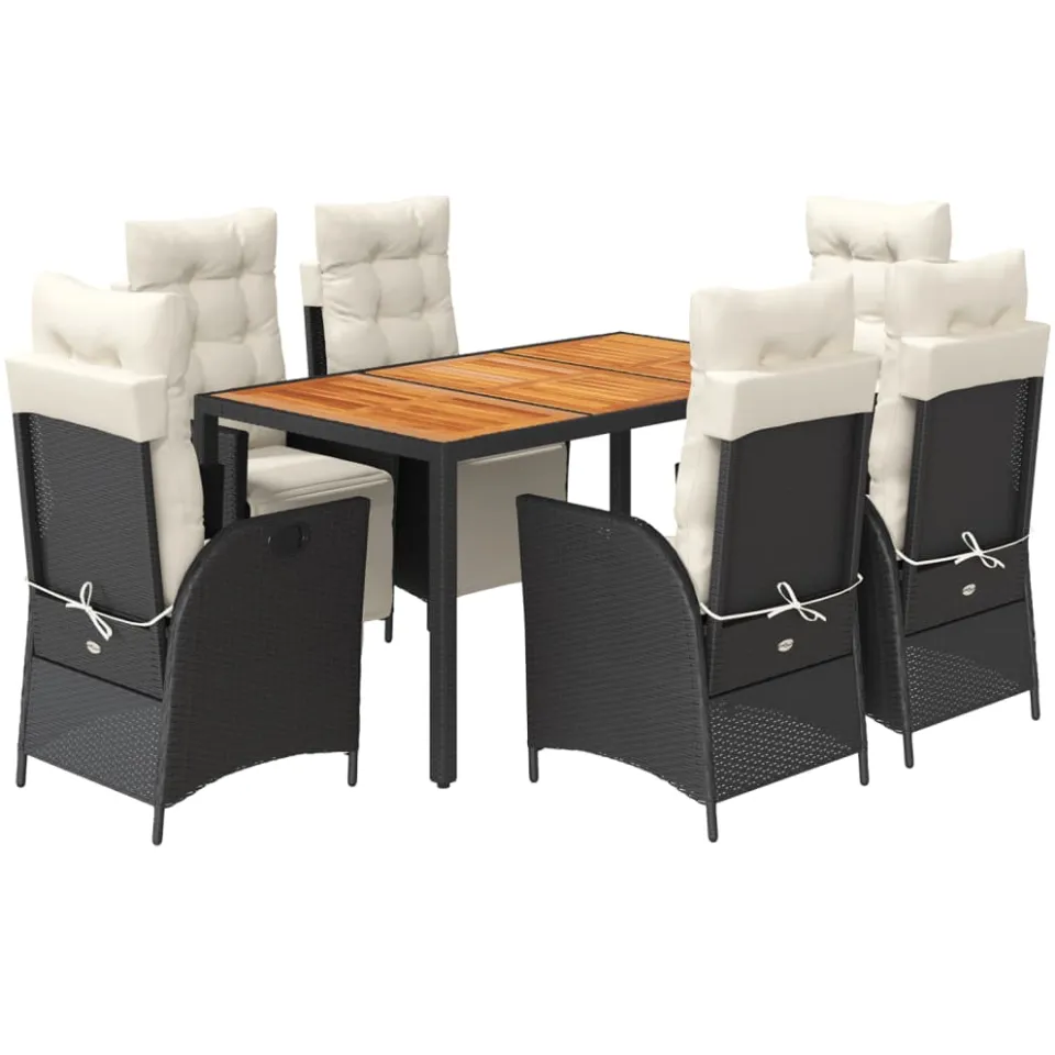 vidaXL 7-delige Tuinset met kussens poly rattan zwart