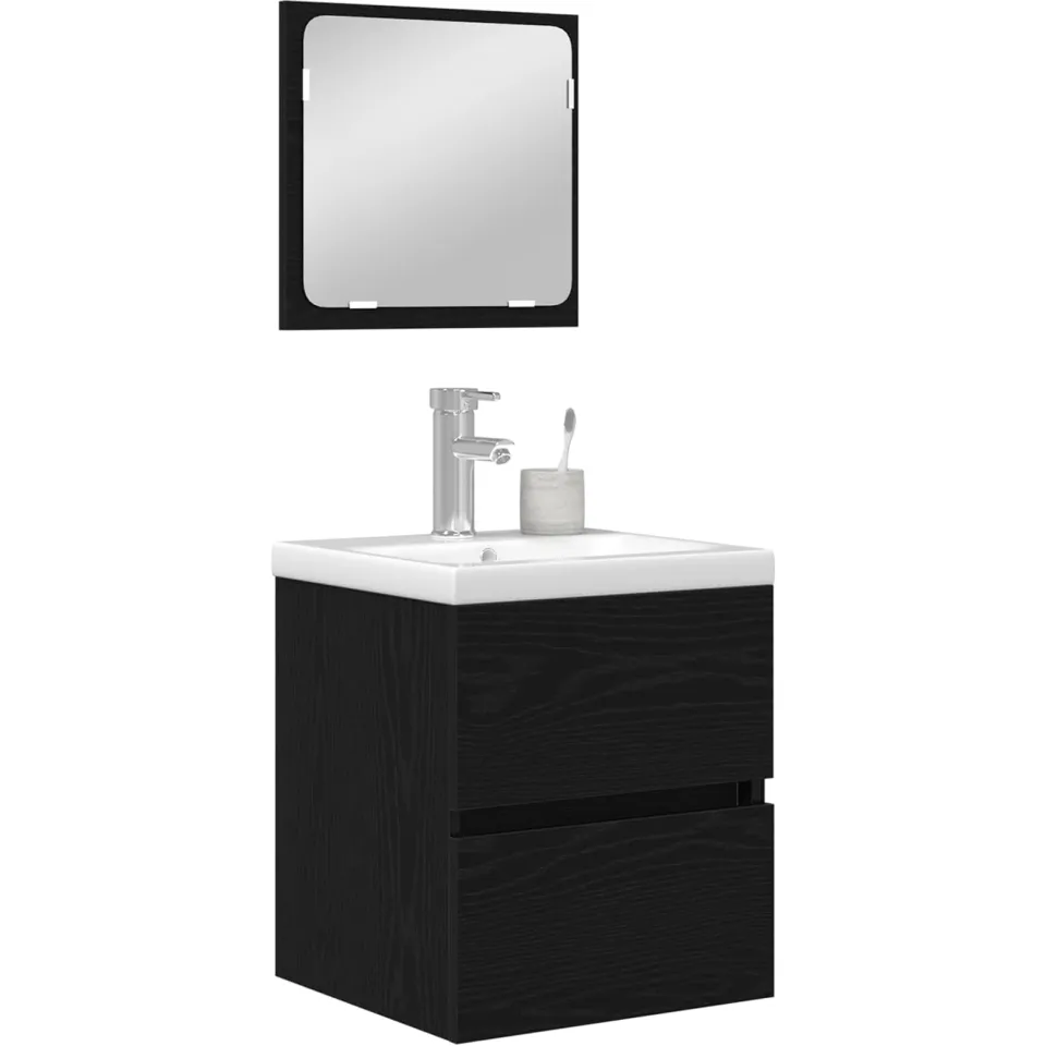 vidaXL Badkamermeubelset 2 st Zwarte Eik en Wit 42 x 39 x 45 cm