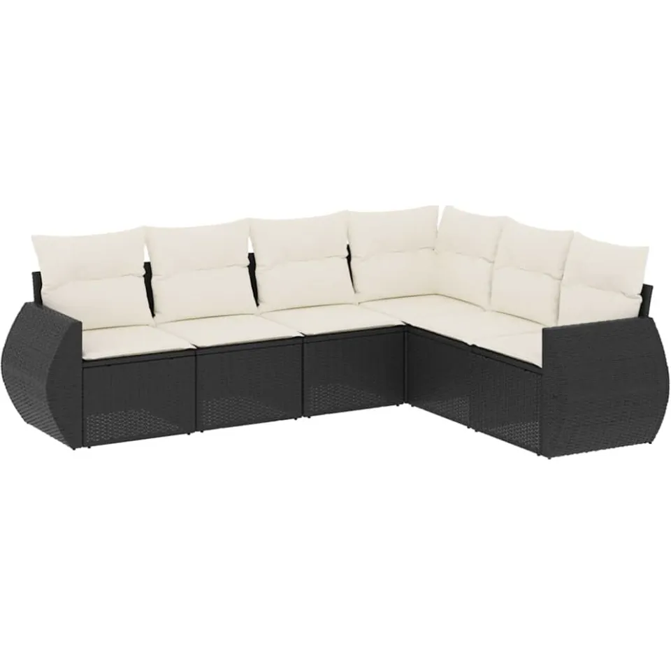 vidaXL 6-delige Loungeset met kussens poly rattan zwart, foto 3