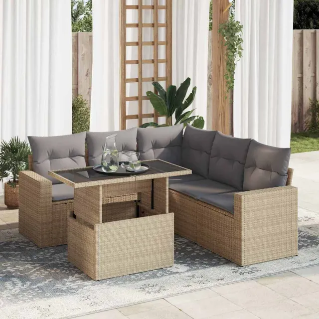 vidaXL 6-delige Loungeset met kussens poly rattan beige, foto 2
