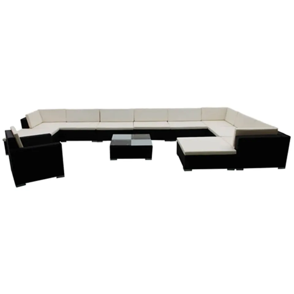 vidaXL 12-delige Loungeset met kussens poly rattan zwart